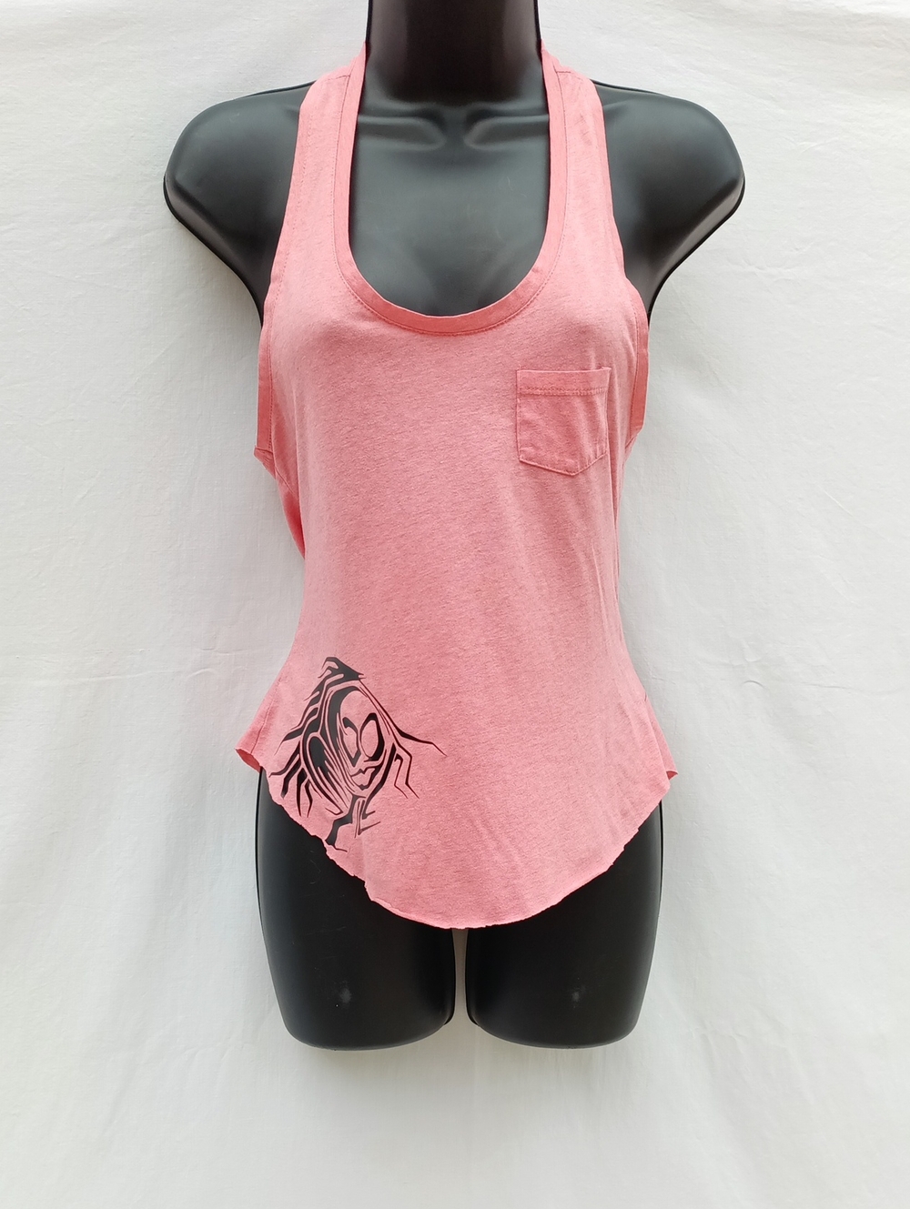 Women's Upcycled Pink Racerback Tank Top with Pocket And Bold Graphics